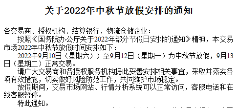 青岛汇海官网现货市场2022年9月中秋放假通知